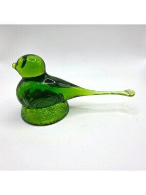 Kanawha Glass Green Bird on A Nest Figurine Candle Snuffer 5.5" Long MCM